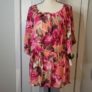 Karen Kane Pretty In Pink Ruffle Hem Top
